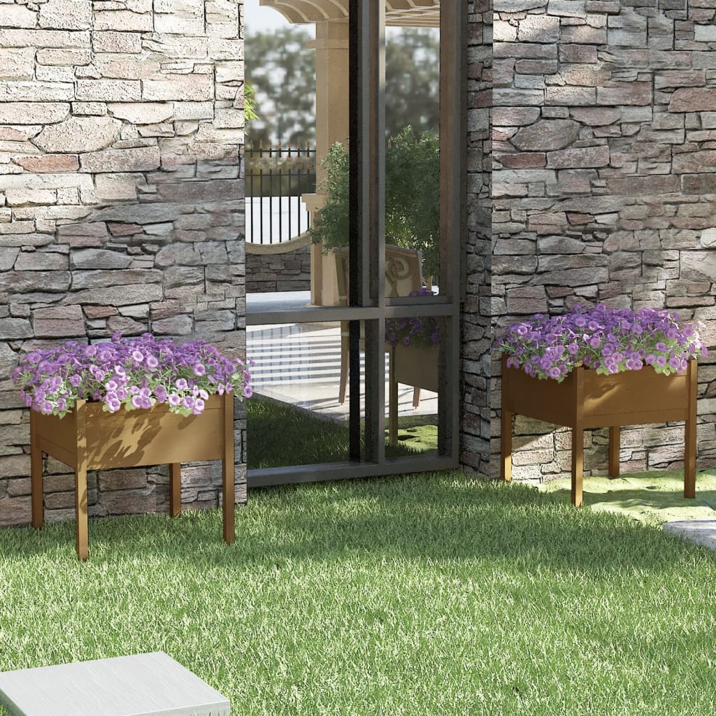 vidaXL plantekasser 2 stk. 70x70x70 cm massivt fyrretræ gyldenbrun vidaXL plantekasser 2 stk. 70x70x70 cm massivt fyrretræ gyldenbrun
