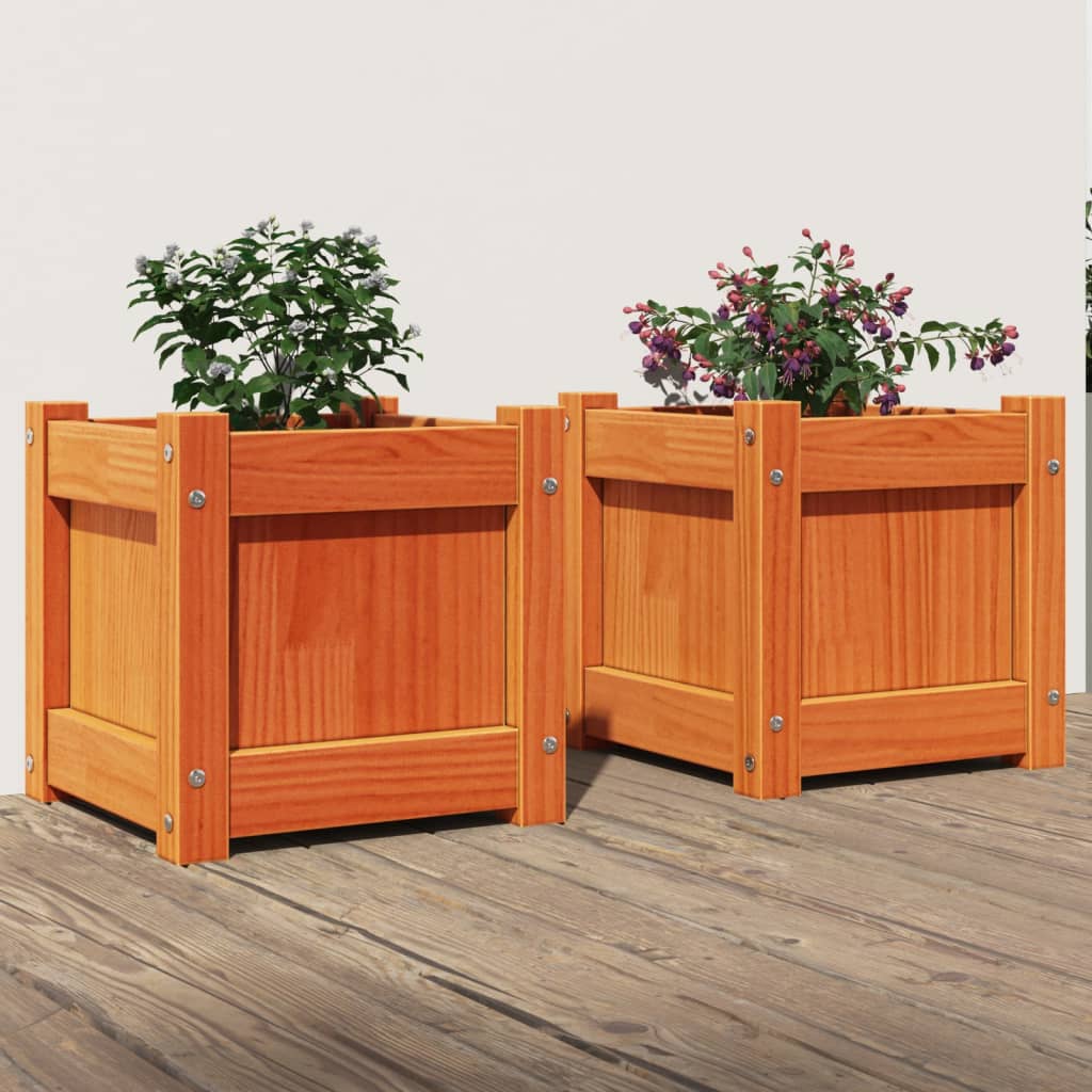 vidaXL plantekasser 2 stk. massivt fyrretræ gyldenbrun vidaXL plantekasser 2 stk. massivt fyrretræ gyldenbrun