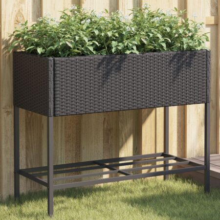 vidaXL plantekasser 2 stk. med hylde 90x40x75 cm polyrattan sort