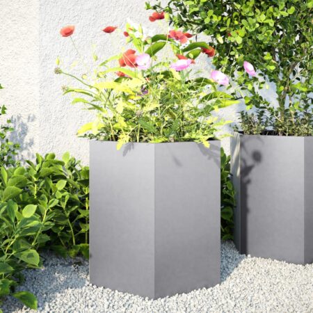 vidaXL plantekasser 2stk. 46x40x45cm sekskantet galvaniseret stål sort