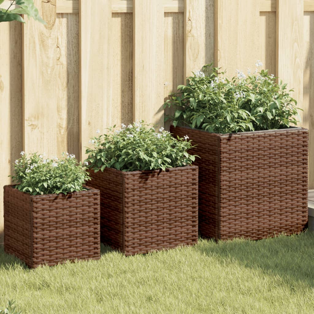 vidaXL plantekasser 3 stk. polyrattan brun vidaXL plantekasser 3 stk. polyrattan brun