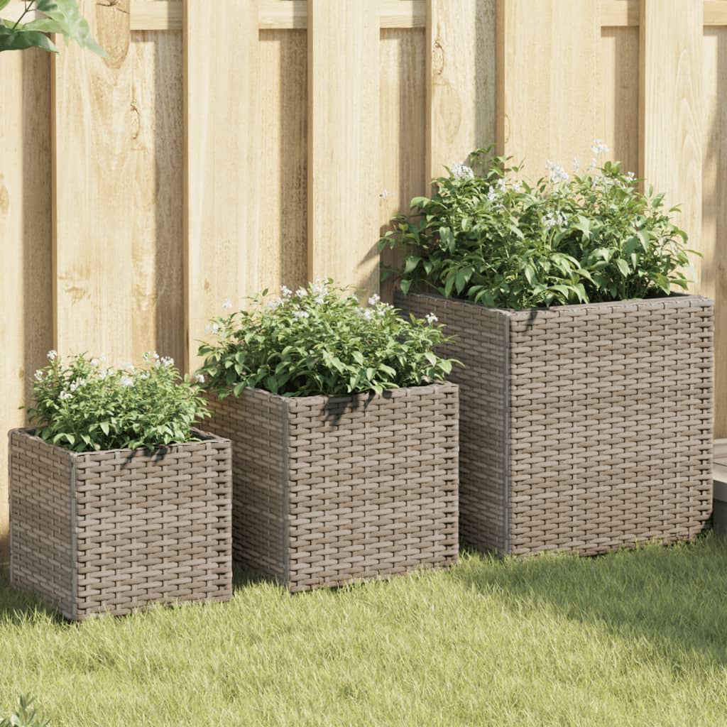 vidaXL plantekasser 3 stk. polyrattan grå vidaXL plantekasser 3 stk. polyrattan grå