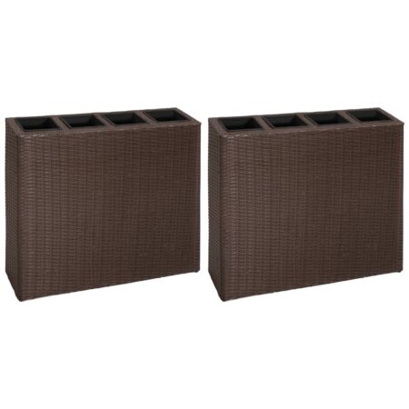 vidaXL plantekasser med 4 krukker 2 stk. polyrattan brun