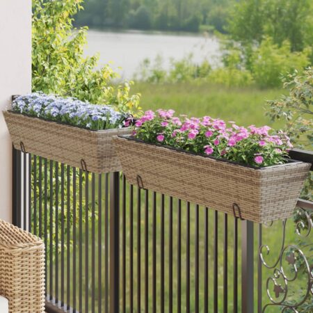 vidaXL plantekasser med kroge 2 stk. polyrattan grå