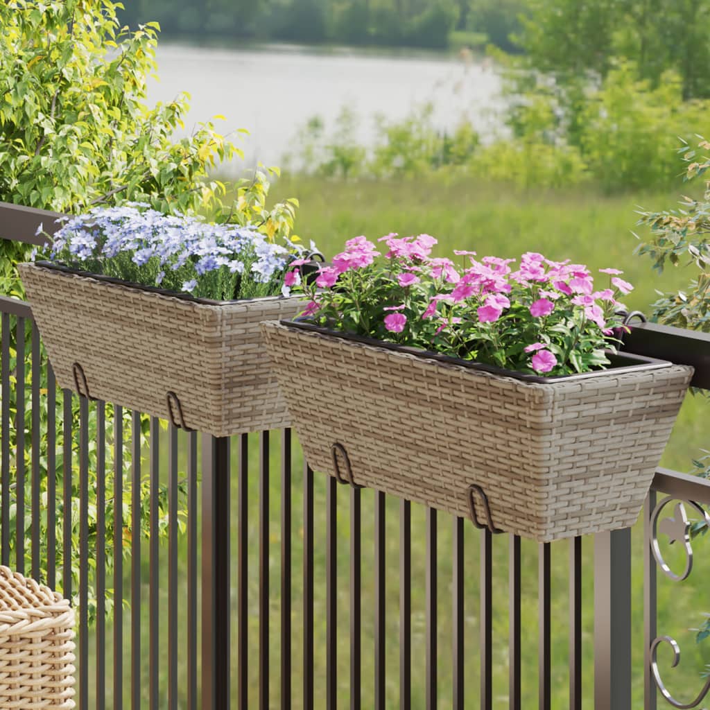 vidaXL plantekasser med kroge 2 stk. polyrattan grå vidaXL plantekasser med kroge 2 stk. polyrattan grå