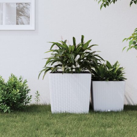 vidaXL plantekrukke 37/64 l udtagelig indsats PP rattanlook hvid
