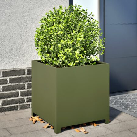 vidaXL plantekrukker 2 stk. 50x50x50 cm stål olivengrøn