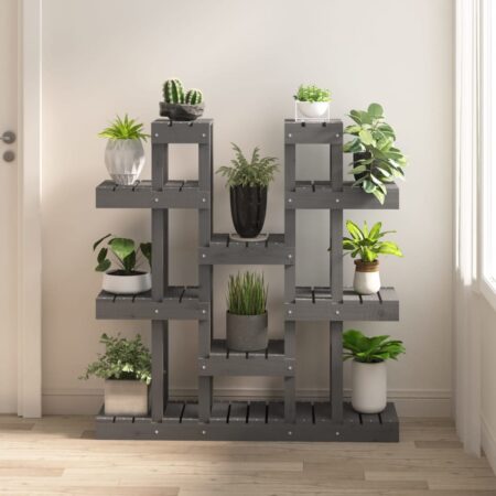 vidaXL plantestativ 104,5x25x109,5 cm massivt fyrretræ grå