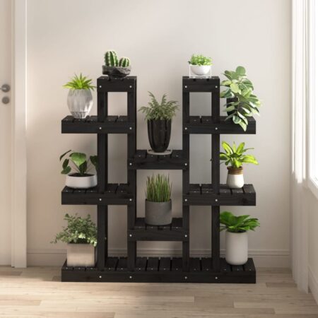 vidaXL plantestativ 104,5x25x109,5 cm massivt fyrretræ sort