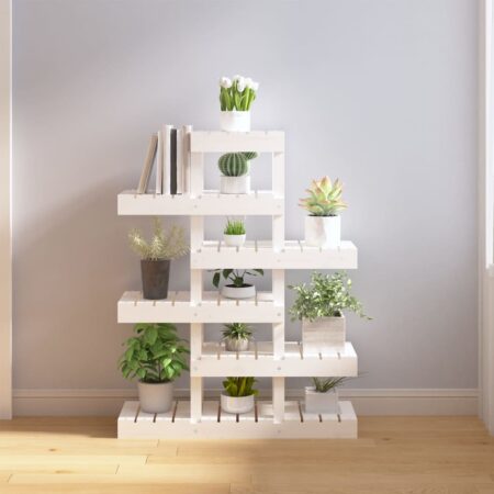vidaXL plantestativ 85x25x109,5 cm massivt fyrretræ hvid