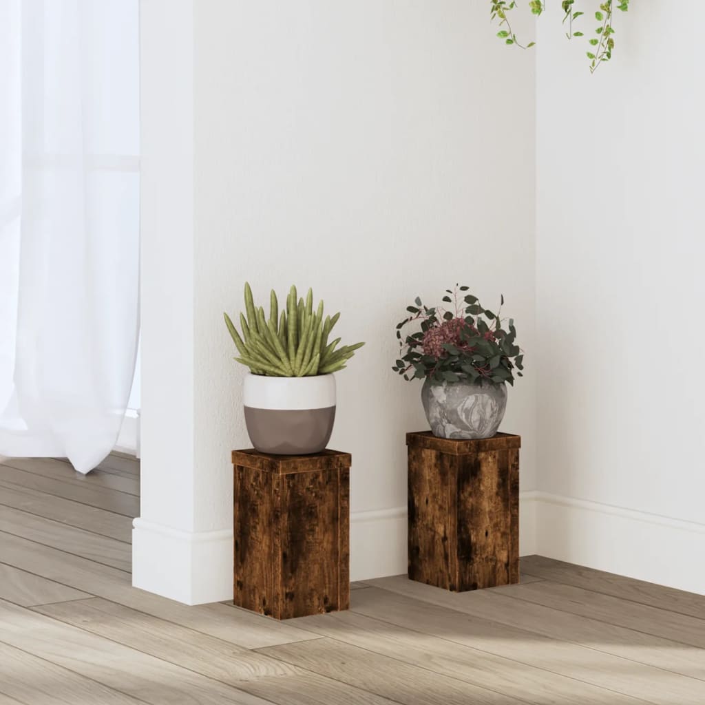 vidaXL plantestativer 2 stk. 10x10x18 cm konstrueret træ røget eg vidaXL plantestativer 2 stk. 10x10x18 cm konstrueret træ røget eg