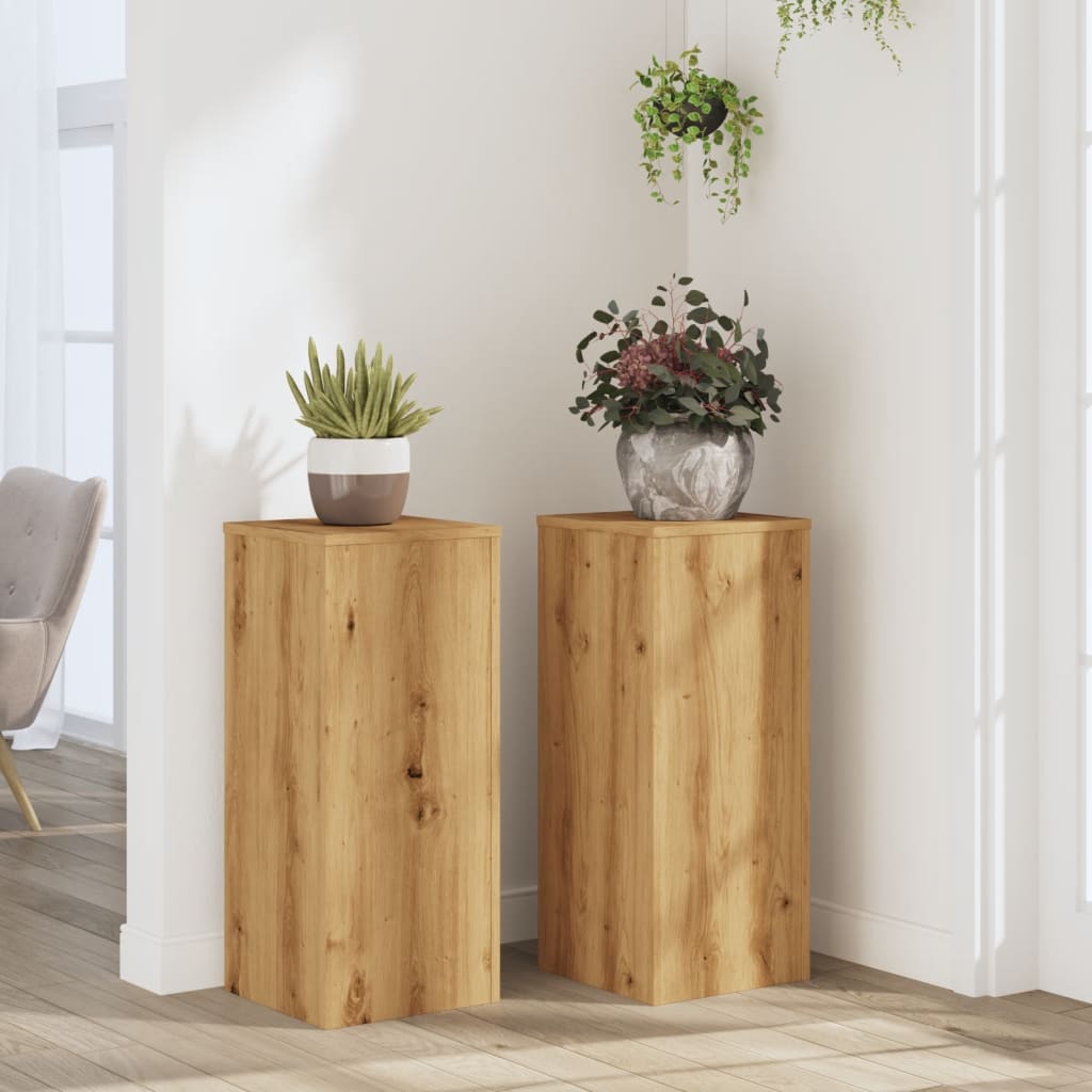 vidaXL plantestativer 2 stk. 30x30x70 cm konstrueret træ egetræsfarvet vidaXL plantestativer 2 stk. 30x30x70 cm konstrueret træ egetræsfarvet