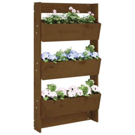 vidaXL plantevæg 60x18,5x110 cm 3 niveauer massivt fyrretræ gyldenbrun