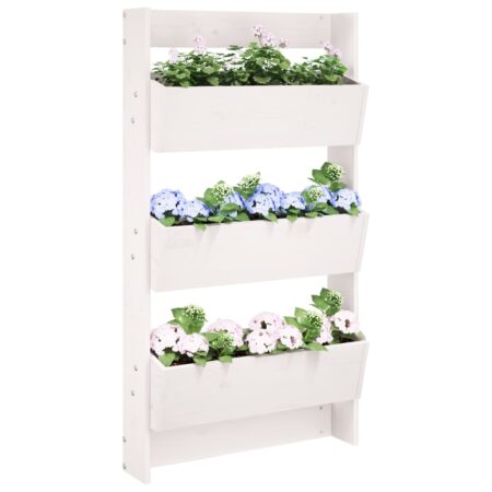 vidaXL plantevæg 60x18,5x110 cm 3 niveauer massivt fyrretræ hvid