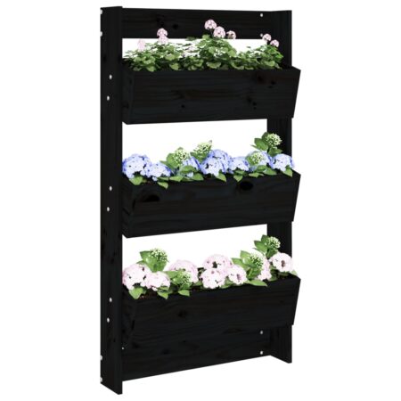 vidaXL plantevæg 60x18,5x110 cm 3 niveauer massivt fyrretræ sort
